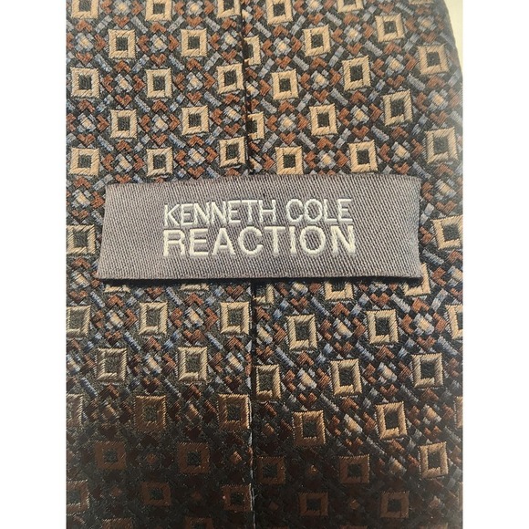 Kenneth Cole Reaction Brown Geometric Men's 100% Silk Tie - Picture 3 of 3